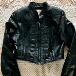 Black Leather Zip Front Bolero Jacket - Women’s Sm